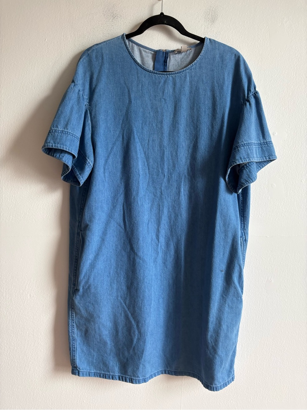 COS Sz 10 Flare Sleeves Denim Chambray Relaxed Shift Minimalist Dress - Picture 2 of 12